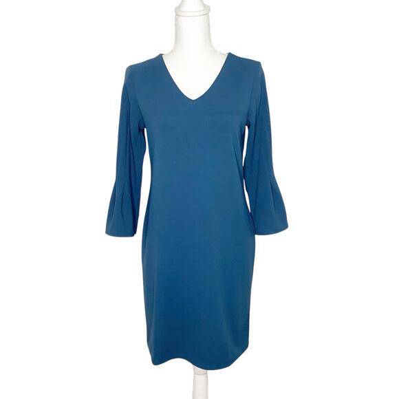 Banana Republic Teal 3/4 Bell Sleeve V-Neck Mini Dress XS - Picture 2 of 7